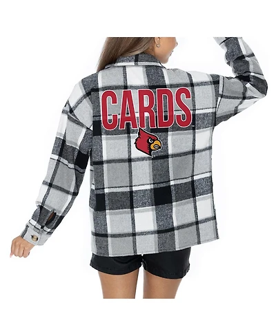 Gameday Couture Women's Grey Louisville Cardinals Long Sleeve Brushed Plaid Button-Up Overshirt Jacket