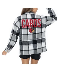 Gameday Couture Women's Grey Louisville Cardinals Long Sleeve Brushed Plaid Button-Up Overshirt Jacket