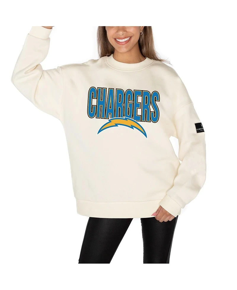Gameday Couture Women's Cream Los Angeles Chargers Premium Fleece Oversized Drop Shoulder Pullover Sweatshirt