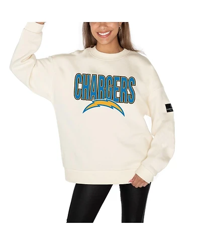 Gameday Couture Women's Cream Los Angeles Chargers Premium Fleece Oversized Drop Shoulder Pullover Sweatshirt