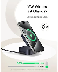 Baseus PicoGo Wireless Charger, Qi2 Certified 15W Magnetic Charger Stand with 65W Retractable Cable, 2-in-1 Wireless Charging Station for Tablet