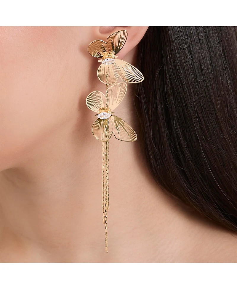 Jessica Simpson Long Butterfly Drop Earrings in Shimmering Gold-Tone