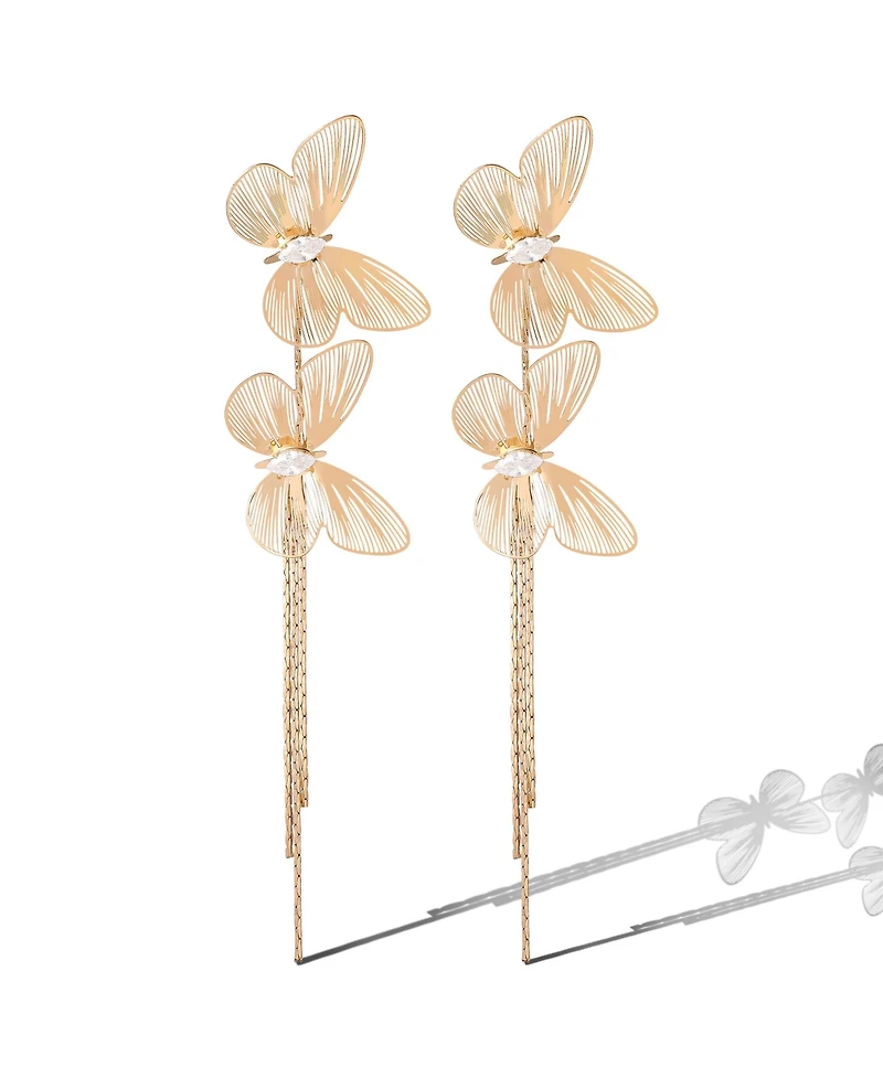 Jessica Simpson Long Butterfly Drop Earrings in Shimmering Gold-Tone