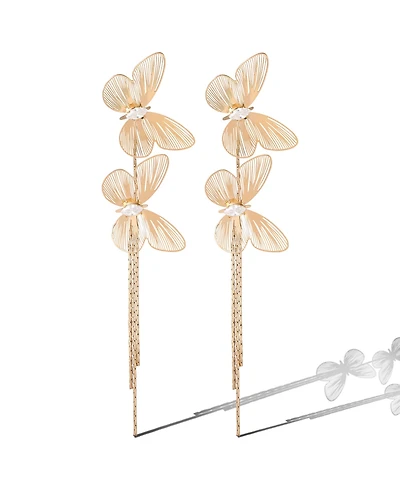 Jessica Simpson Long Butterfly Drop Earrings in Shimmering Gold-Tone