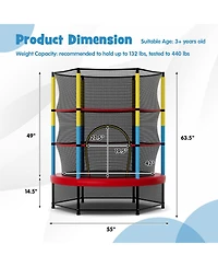 Akiudex 55 Inch Kids Indoor Outdoor Trampoline with Safety Enclosure