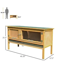 PawHut Wooden Rabbit Hutch Bunny Cage with Openable Waterproof Roof