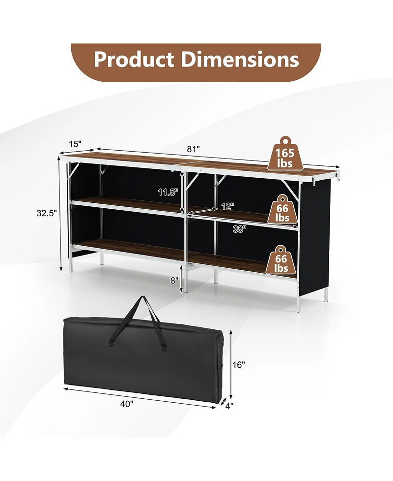Akiudex Aluminum Folding Picnic Table with 2 Shelves