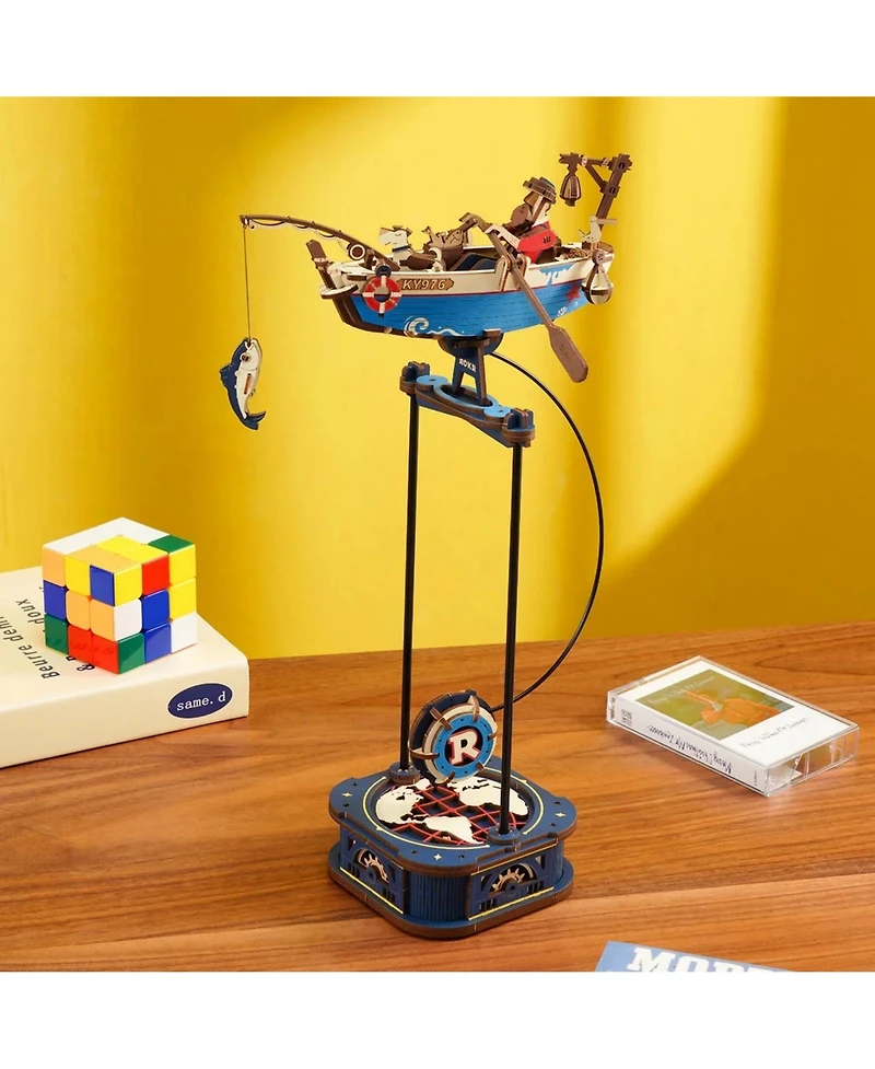 Robotime 3D Puzzle, Wooden Building Kits with Ocean Fisher Model, Diy Pendulum Toy for Kids Adults, Multicolored, 6.9"7.3"13.2"
