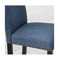 Roundhill Furniture Biony Espresso Wood Dining Set with Fabric Nailhead Chairs