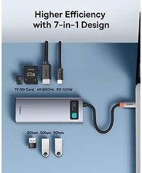 Baseus Usb C to Hdmi Adapter, 4K60Hz Usb C Docking Station, 7 in 1 Usb C Hub with 3 Usb-a, Pd 100W, Tf/Sd Card Reader