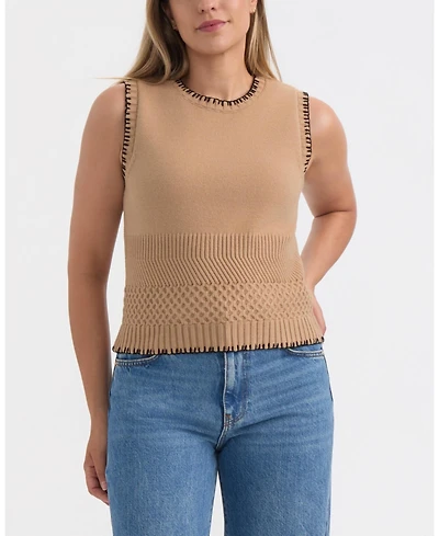 Ellen Tracy Women's Sleeveless Sweater with Contrast Stitching