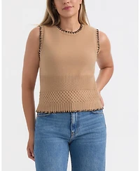 Ellen Tracy Women's Sleeveless Sweater with Contrast Stitching