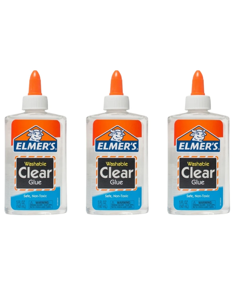 Elmer's Liquid School Glue, Clear Glue, Washable, Great for Making Slime, 5 Ounces, Pack of 3