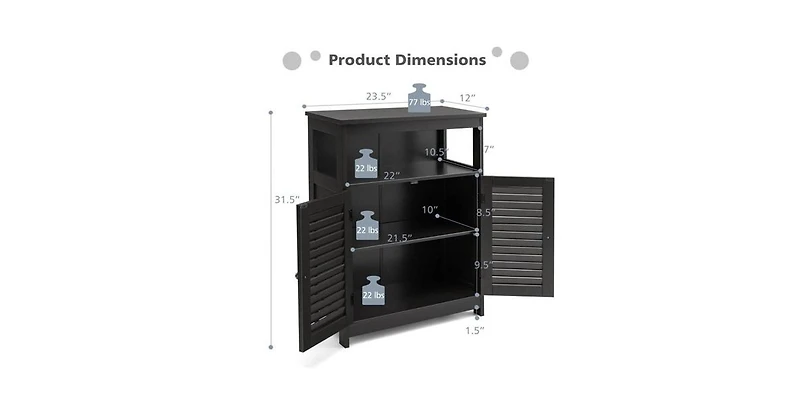 Slickblue Farmhouse Bathroom Linen Cabinet with Louvered Doors and Open Storage Shelf