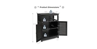 Slickblue Farmhouse Bathroom Linen Cabinet with Louvered Doors and Open Storage Shelf