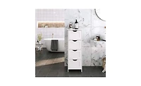 Modern Farmhouse Bathroom Floor Cabinet with 4 Drawers in Wood Finish