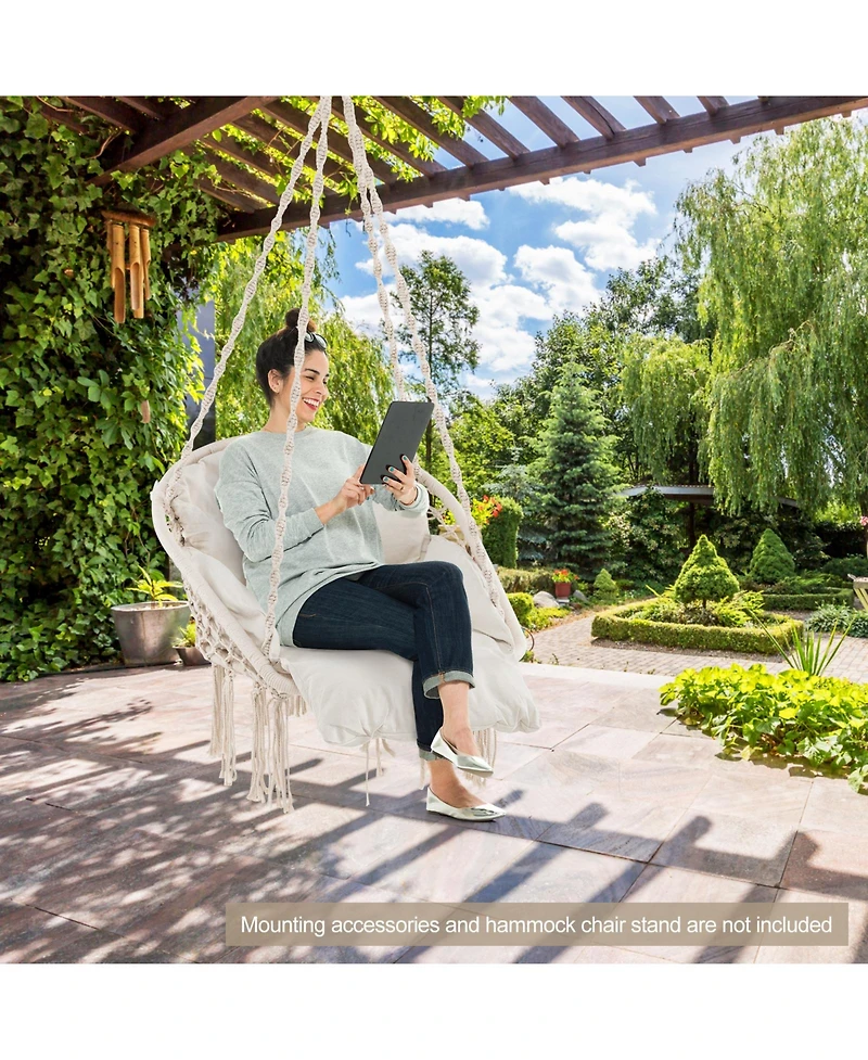 Akiudex Boho Hanging Chair with Thick Cushion and Macrame Details