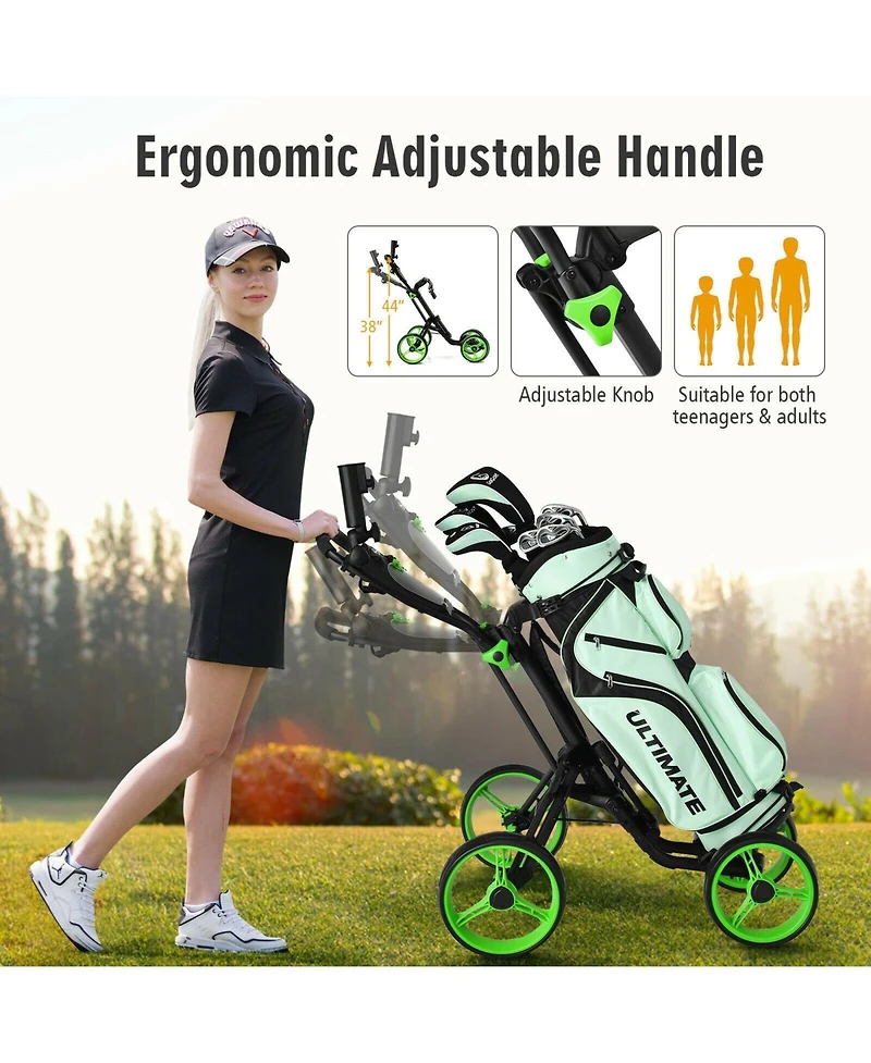 Akiudex 4-Wheel Foldable Golf Push Cart with Adjustable Handle