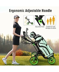 Akiudex 4-Wheel Foldable Golf Push Cart with Adjustable Handle