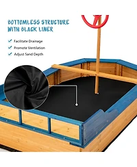 Akiudex Wooden Pirate Ship Sandbox with Bench and Liner for Kids Outdoor Play