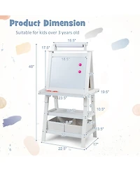 Akiudex 3 in 1 Wooden Art Easel with Double Sided Board and Storage for Kids