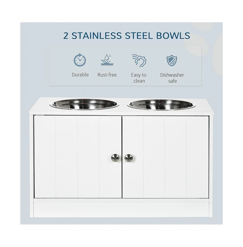 Aostirmotor 44in-l White Elevated Dog Bowls Storage Cabinet Raised Dog Bowl Stand Feeding Station