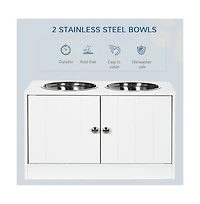 Aostirmotor 44in-l White Elevated Dog Bowls Storage Cabinet Raised Dog Bowl Stand Feeding Station