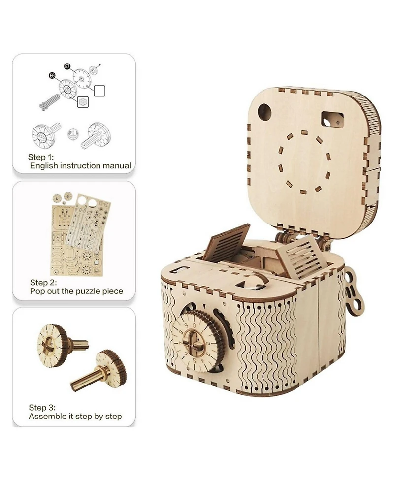 Robotime Puzzle Box 3D Wooden Puzzle Model Kits, Beige, 4.9"4"3.4"