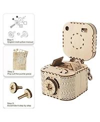 Robotime Puzzle Box 3D Wooden Puzzle Model Kits, Beige, 4.9"4"3.4"