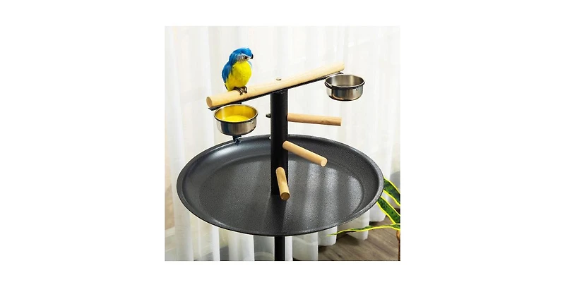 Bird Play Stand with Bowls Tray and Wheels Grey