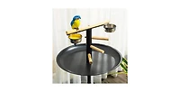 Bird Play Stand with Bowls Tray and Wheels Grey