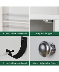 Vanirror Over-Bathroom Storage Cabinet with Double Doors & Adjustable Shelf - White Freestanding Bathroom Organizer with Open Shelf