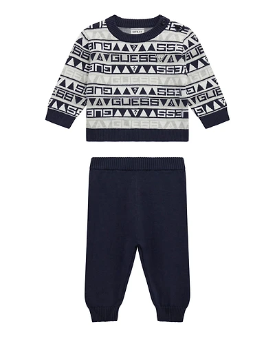 Guess Baby Boys 2-Piece Long Sleeve Crew Neck Sweater and Pant Set