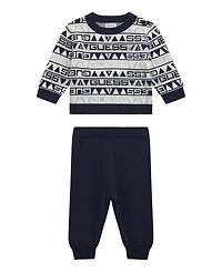 Guess Baby Boys 2-Piece Long Sleeve Crew Neck Sweater and Pant Set