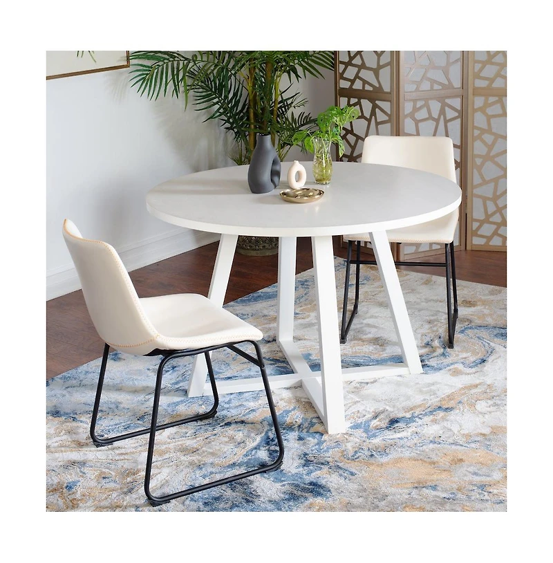 Roundhill Furniture Varna 3-Pc Round Dining Set, Trestle Dining Table with 2 Chairs, White