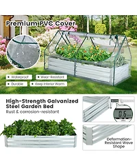 Gymax Galvanized Steel Raised Garden Bed Metal Planter Box Kit w/ Mini Greenhouse Cover