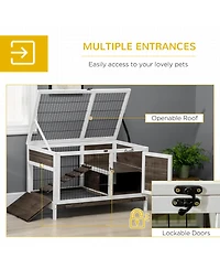 PawHut Wood Rabbit Hutch, Elevated Guinea Pig Cage with Run,