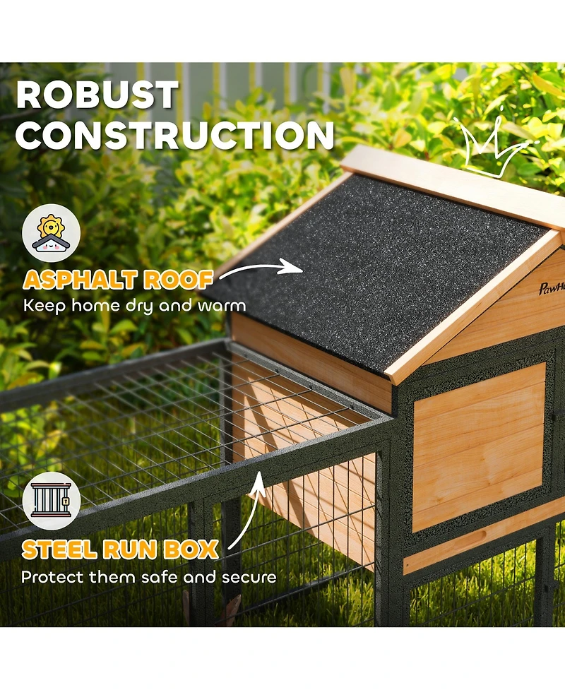 PawHut 85" Rabbit Hutch Outdoor with Steel Run, Removable Plastic Tray