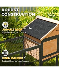 PawHut 85" Rabbit Hutch Outdoor with Steel Run, Removable Plastic Tray