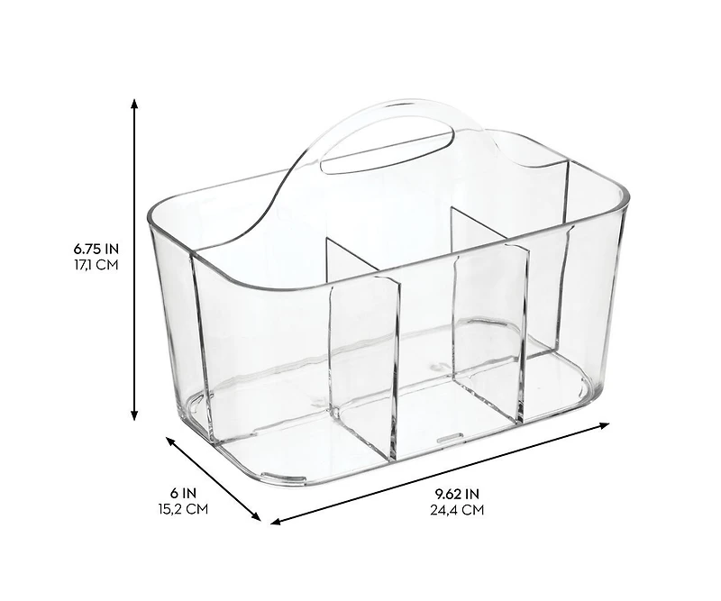 iDesign 4-Section Storage Caddy with Handle, Set of 2, Clear, Made in Usa
