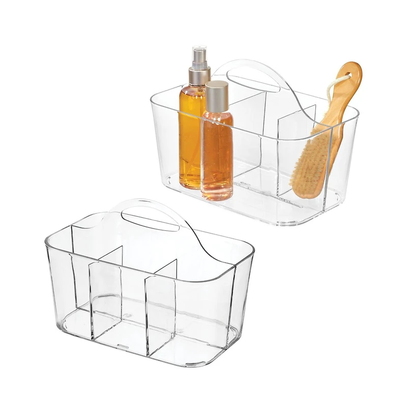 iDesign 4-Section Storage Caddy with Handle, Set of 2, Clear, Made in Usa