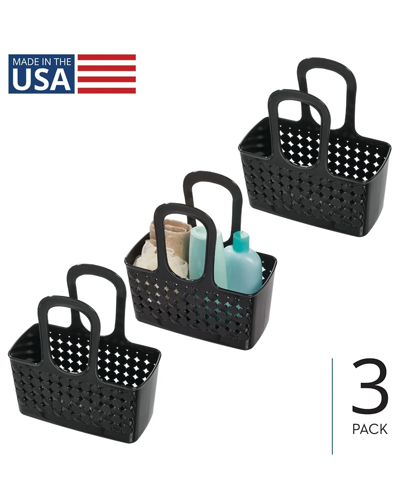 iDesign Portable Shower Tote for Dorm or Bathroom, Set of 3, Black, Made in Usa