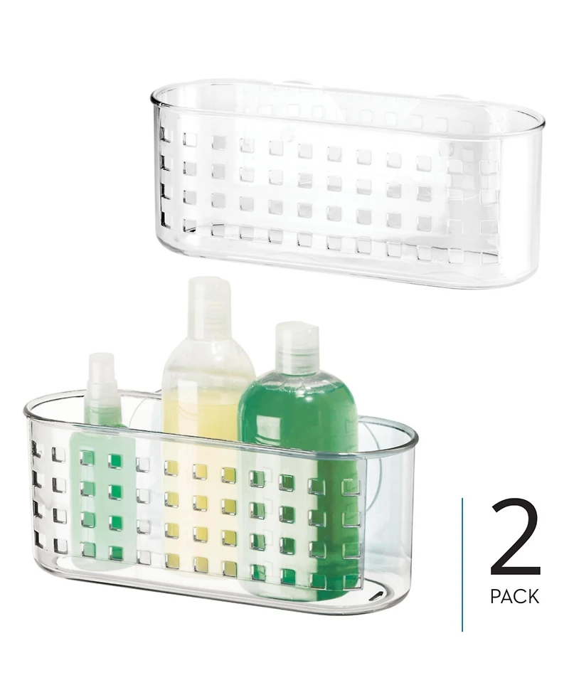 iDesign Plastic Suction Shower Basket for Bathroom, Set of 2, Clear, Made in Usa