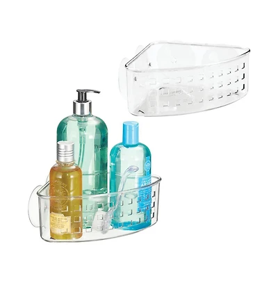 iDesign Plastic Suction Corner Shower Basket, Set of 2, Clear, Made in Usa
