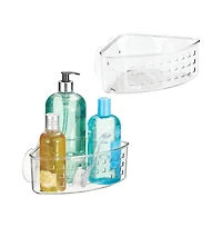 iDesign Plastic Suction Corner Shower Basket, Set of 2, Clear, Made in Usa