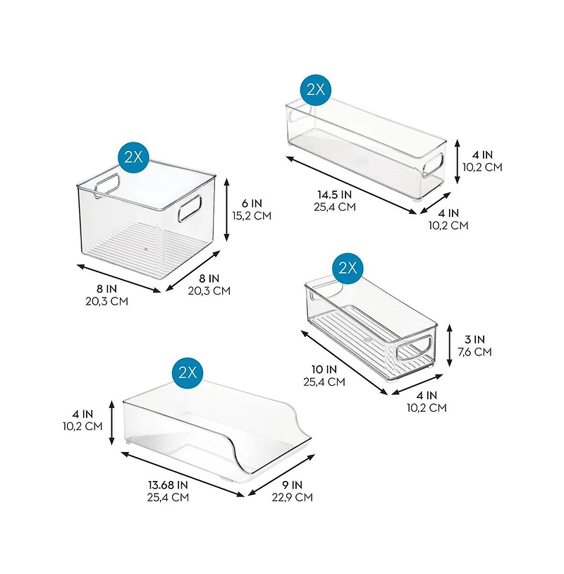 iDesign Fridge Storage Bin Set with Bottle Holder, Set of 8, Clear
