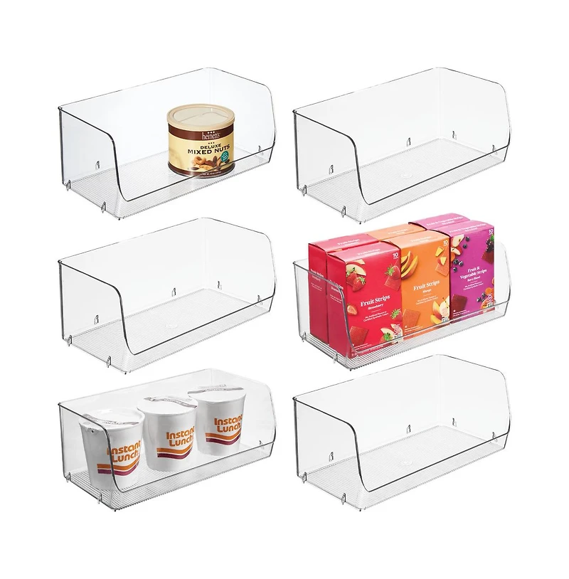 iDesign Wide Stackable Open-Front Storage Bins - Set of 6 - Clear - Made in Usa