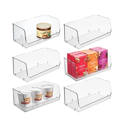 iDesign Wide Stackable Open-Front Storage Bins - Set of 6 - Clear - Made in Usa