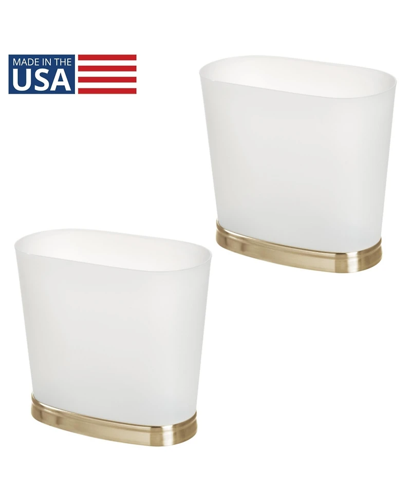 iDesign Small Oval Bathroom Trash Can - Frost/Soft Brass - Made in Usa
