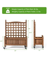 Gymax 2PC 32in Wood Planter Box w/Trellis Mobile Raised Bed for Climbing Plant